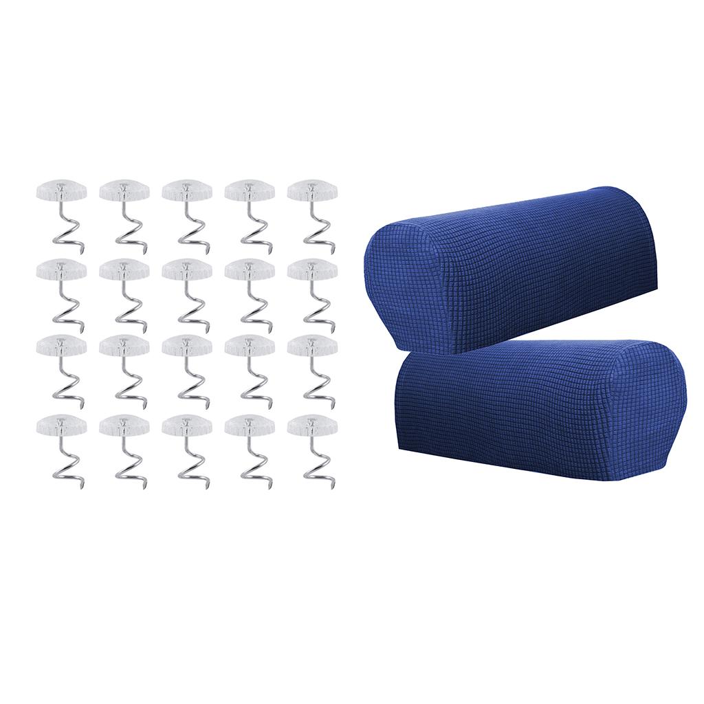 1 Pair Furniture Sofa Armrest Covers Protector with 20 Twist Pins Dark Blue