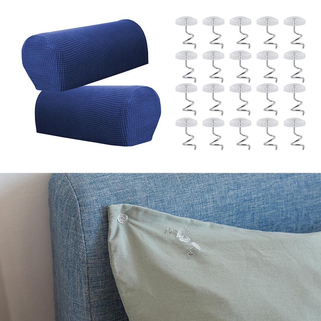 1 Pair Furniture Sofa Armrest Covers Protector with 20 Twist Pins Dark Blue