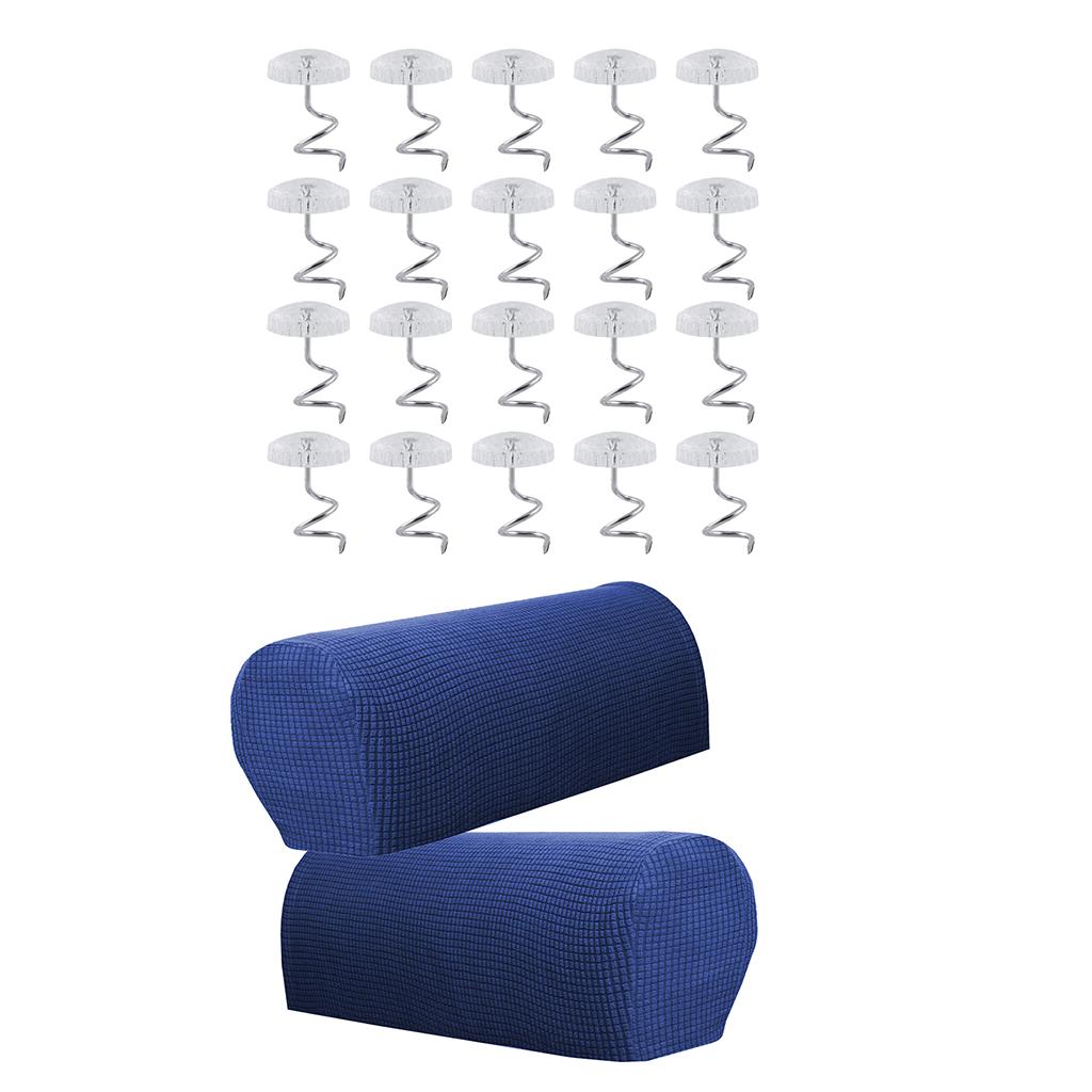 1 Pair Furniture Sofa Armrest Covers Protector with 20 Twist Pins Dark Blue