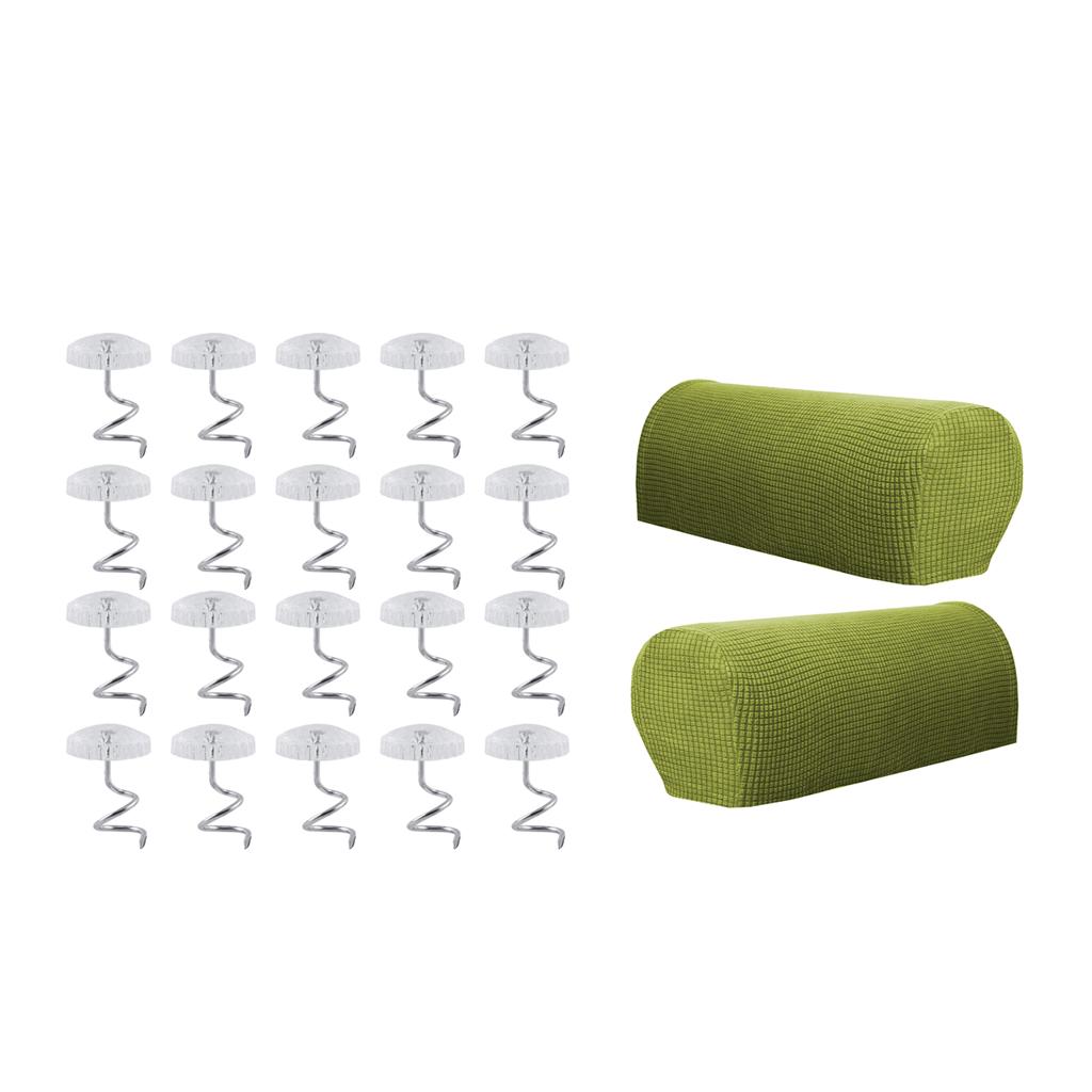 1 Pair Furniture Sofa Armrest Covers Protector with 20 Twist Pins Green