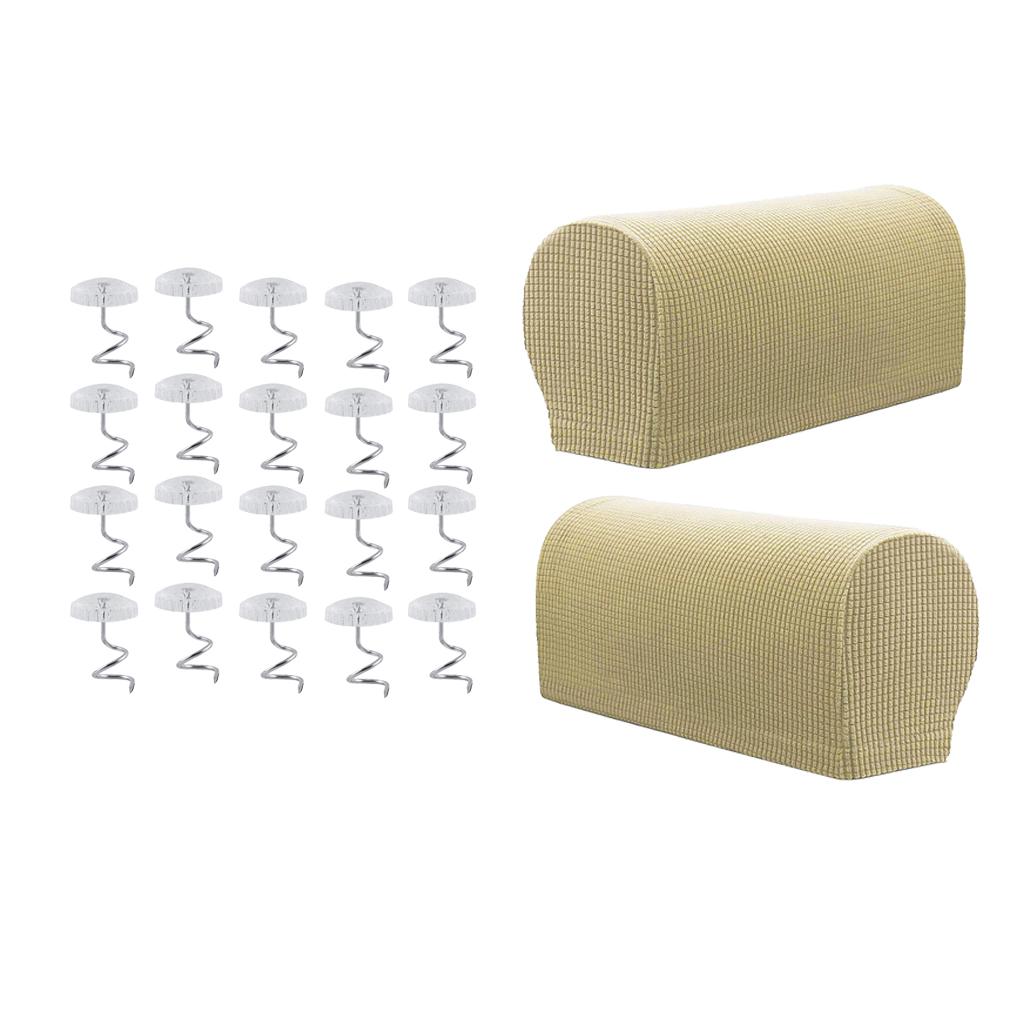 1 Pair Furniture Sofa Armrest Covers Protector with 20 Twist Pins Beige