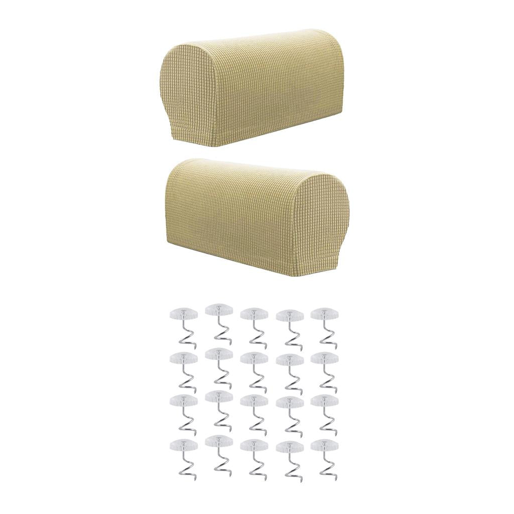 1 Pair Furniture Sofa Armrest Covers Protector with 20 Twist Pins Beige