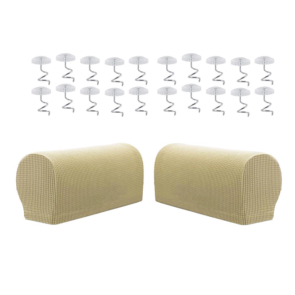 1 Pair Furniture Sofa Armrest Covers Protector with 20 Twist Pins Beige