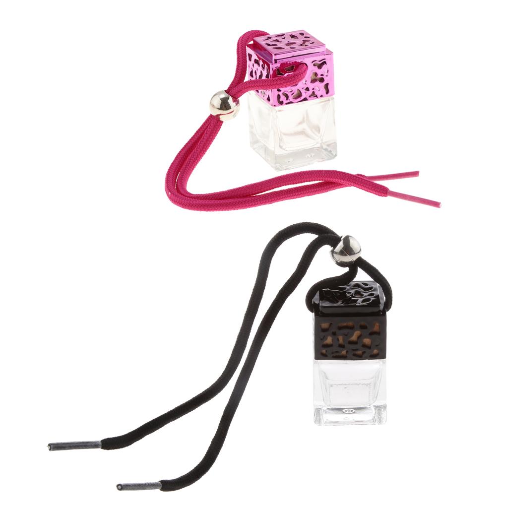 2pcs Charm Empty Glass Perfume Bottle Pendant for Car Hanging Decor Square