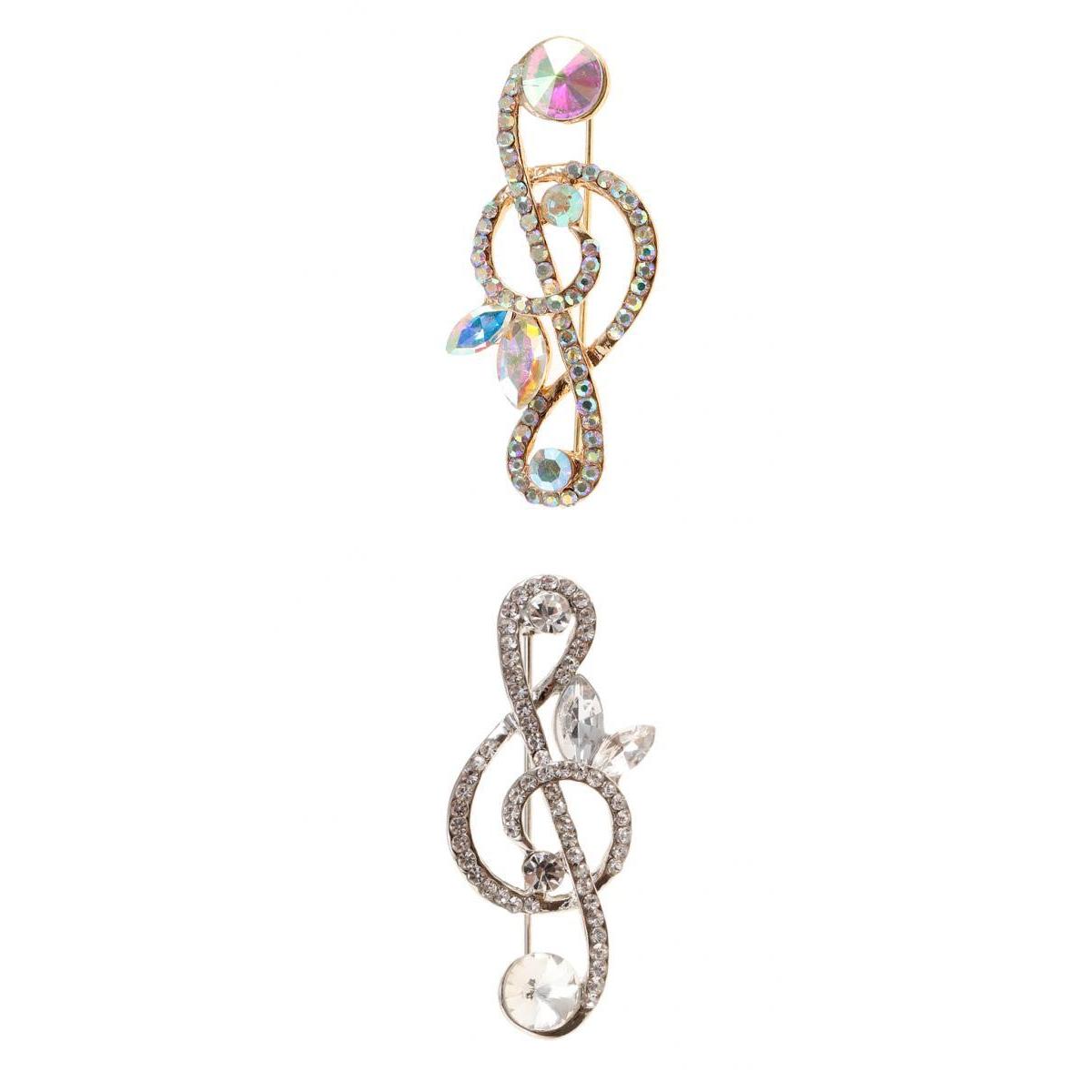 2pcs Crystal Rhinestones Brooch Music Note Breastpin Hat Pin For Men Women