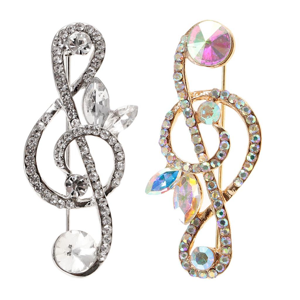 2pcs Crystal Rhinestones Brooch Music Note Breastpin Hat Pin For Men Women