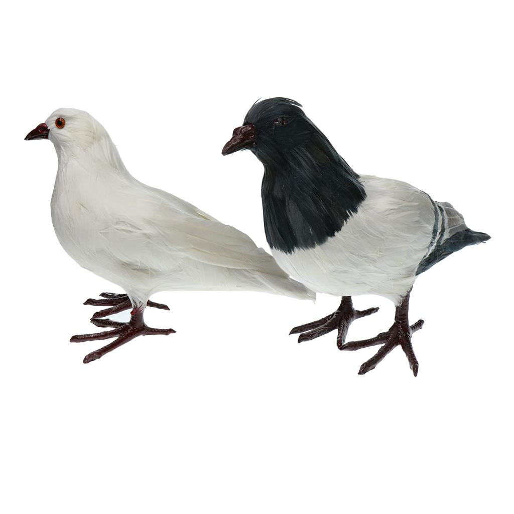 2Pcs Artificial Feathered Pigeon Bird Yard Figurine Decor Birds Figure