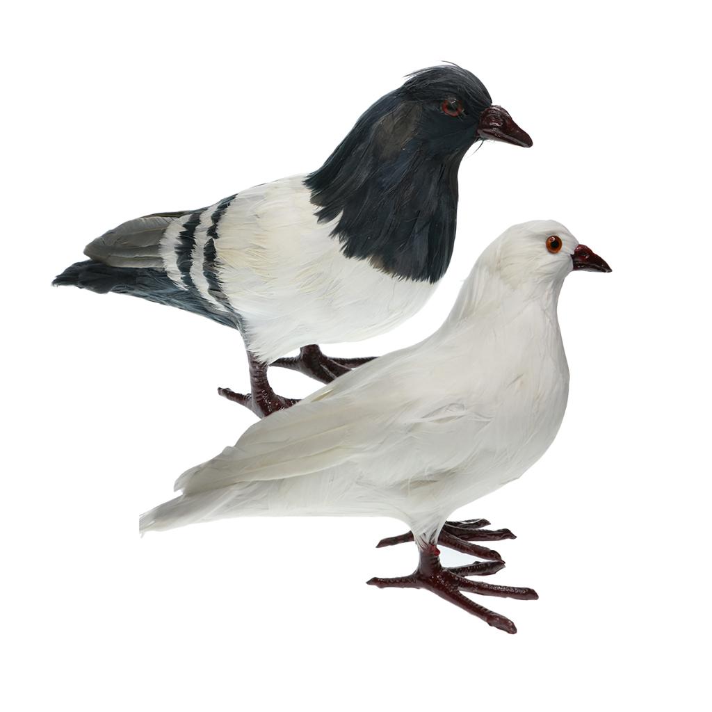 2Pcs Artificial Feathered Pigeon Bird Yard Figurine Decor Birds Figure