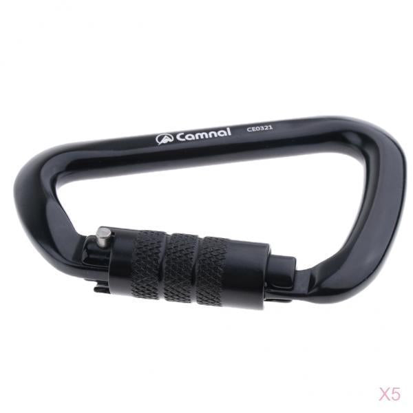 5pcs 28KN Aluminum Climbing D Type Carabiners Snap Auto Locking Black