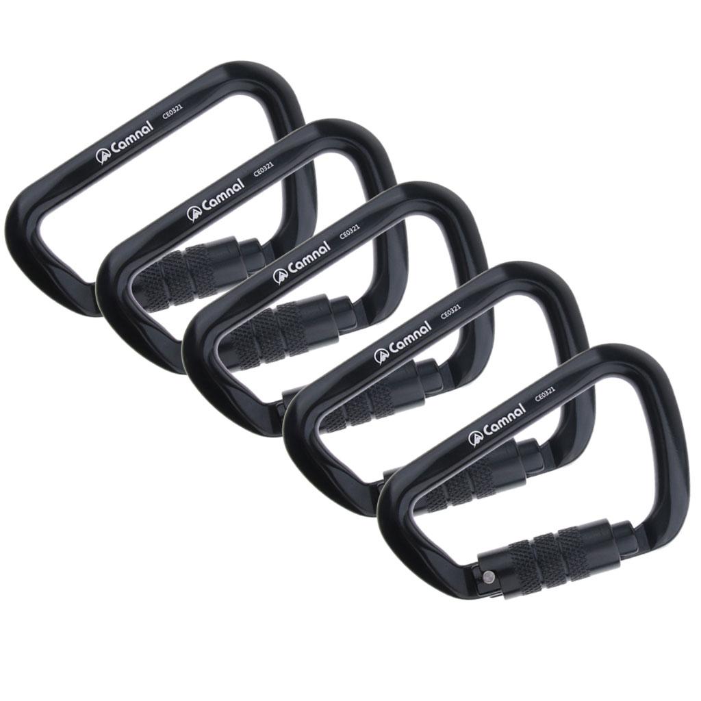 5pcs 28KN Aluminum Climbing D Type Carabiners Snap Auto Locking Black
