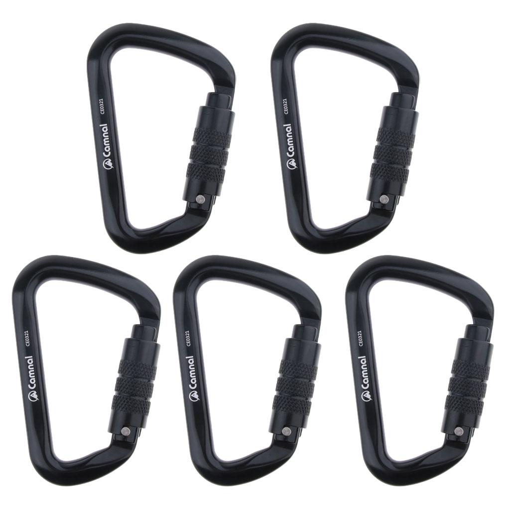 5pcs 28KN Aluminum Climbing D Type Carabiners Snap Auto Locking Black