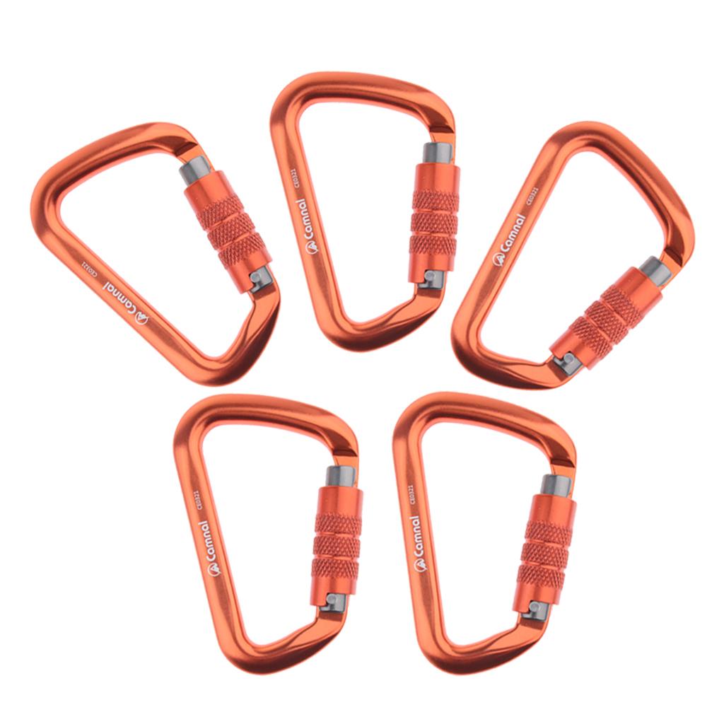 5pcs 28KN Aluminum Climbing D Type Carabiners Snap Auto Locking Orange