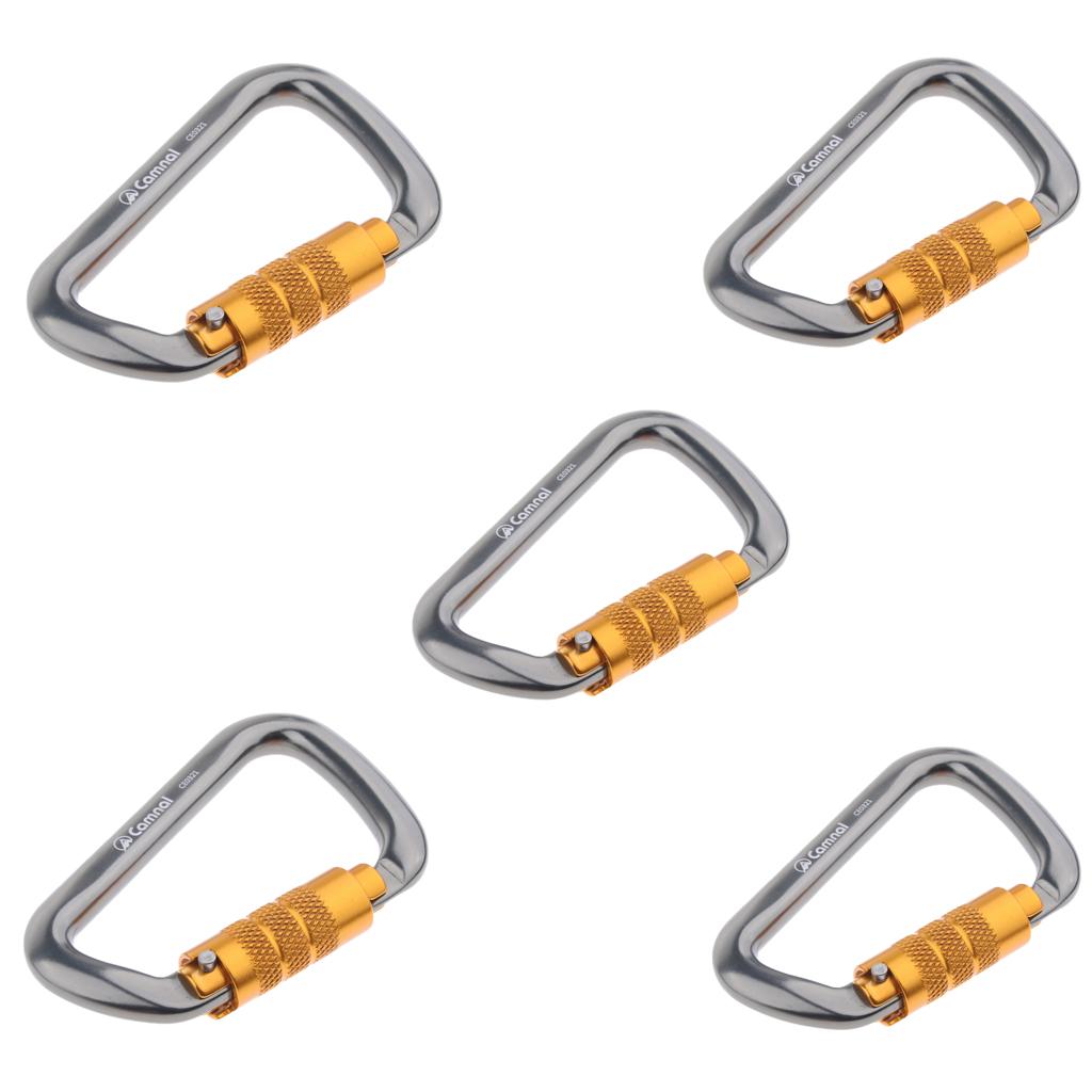 5pcs 28KN Aluminum Climbing D Type Carabiners Snap Auto Locking Gray