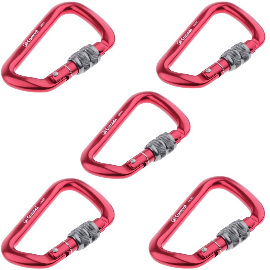 5 Pieces 28KN Aluminum Screwgate D Type Climbing Rescue Carabiner Red