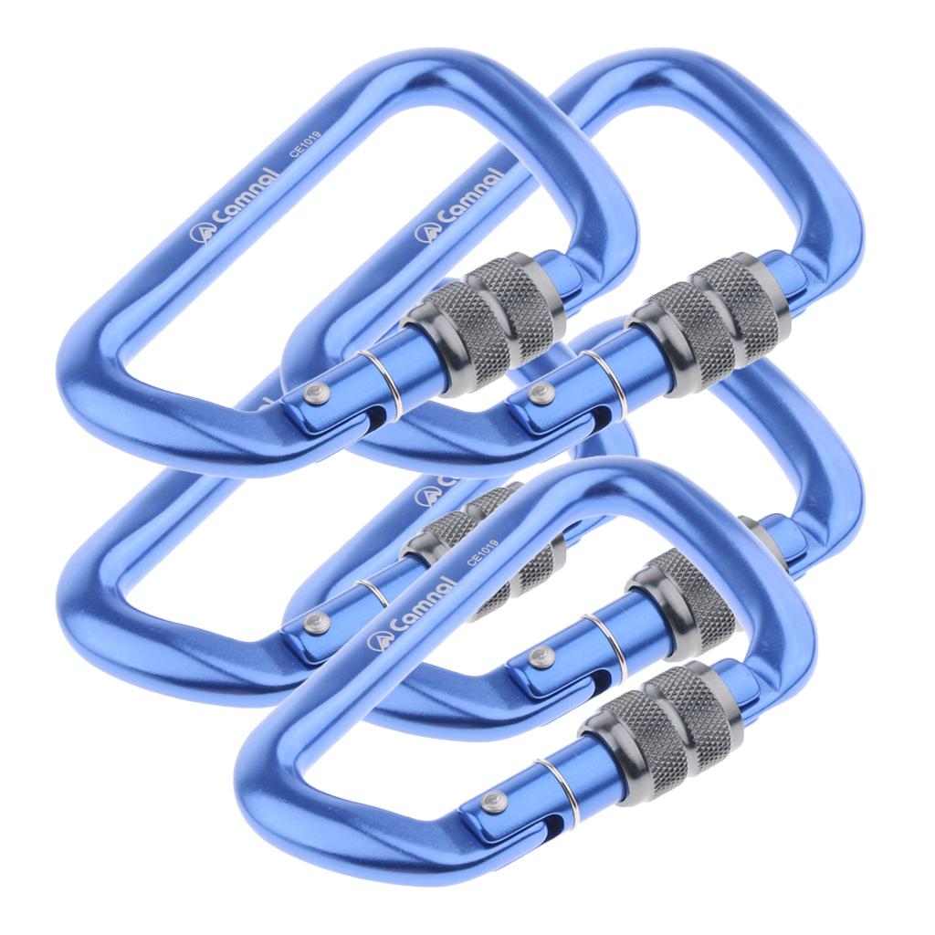 5 Pieces 28KN Aluminum Screwgate D Type Climbing Rescue Carabiner Blue
