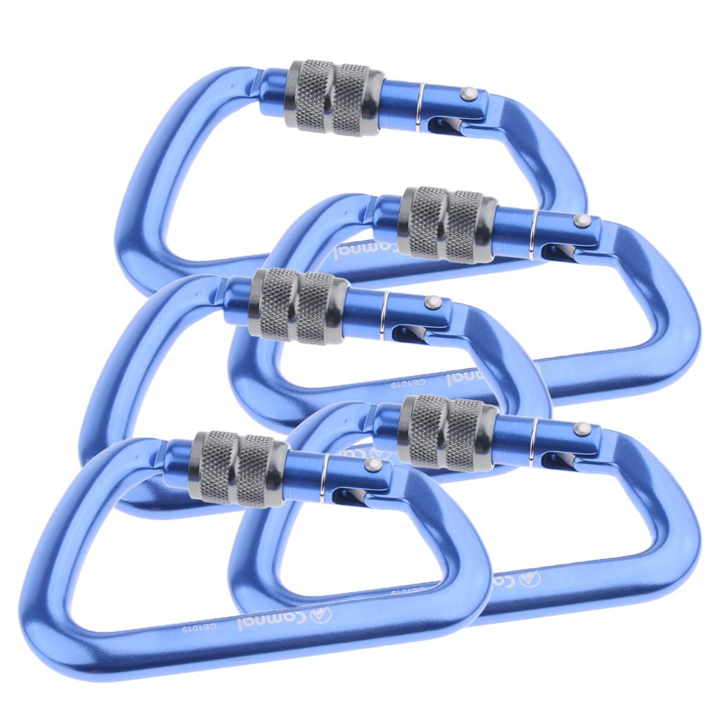 5 Pieces 28KN Aluminum Screwgate D Type Climbing Rescue Carabiner Blue