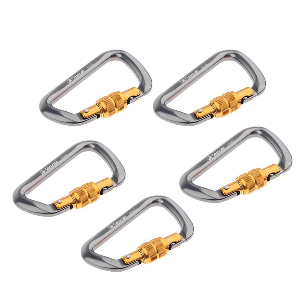 5 Pieces 28KN Aluminum Screwgate D Type Climbing Rescue Carabiner Gray