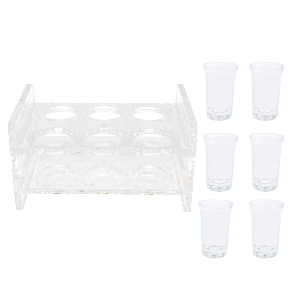 6PCS 35ml Shot Glass & 6-Hole Clear Acrylic Holder Rack Serving Tray Set