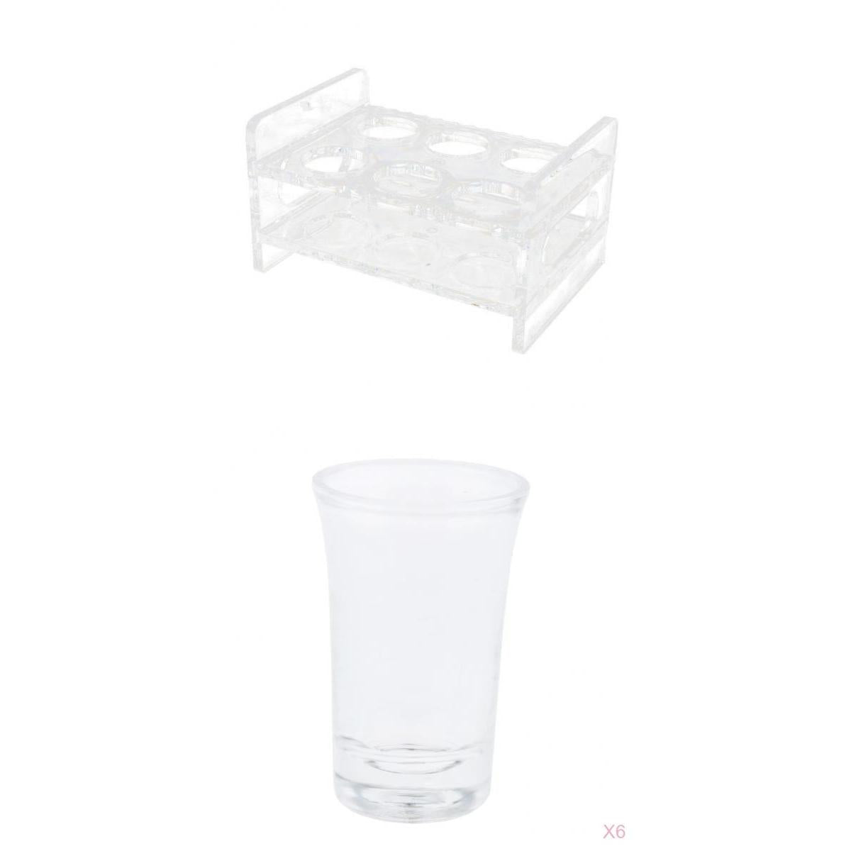 6PCS 45ml Shot Glass & 6-Hole Clear Acrylic Holder Rack Serving Tray Set