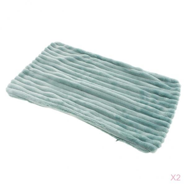 2Pcs Striped Flannel Throw Pillow Case Cushion Cover for Sofa Green 30x50cm