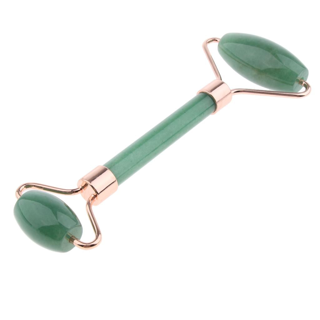 2x Double Heads Natural Jade Stone Facial Massage Roller Wheel Neck Massager