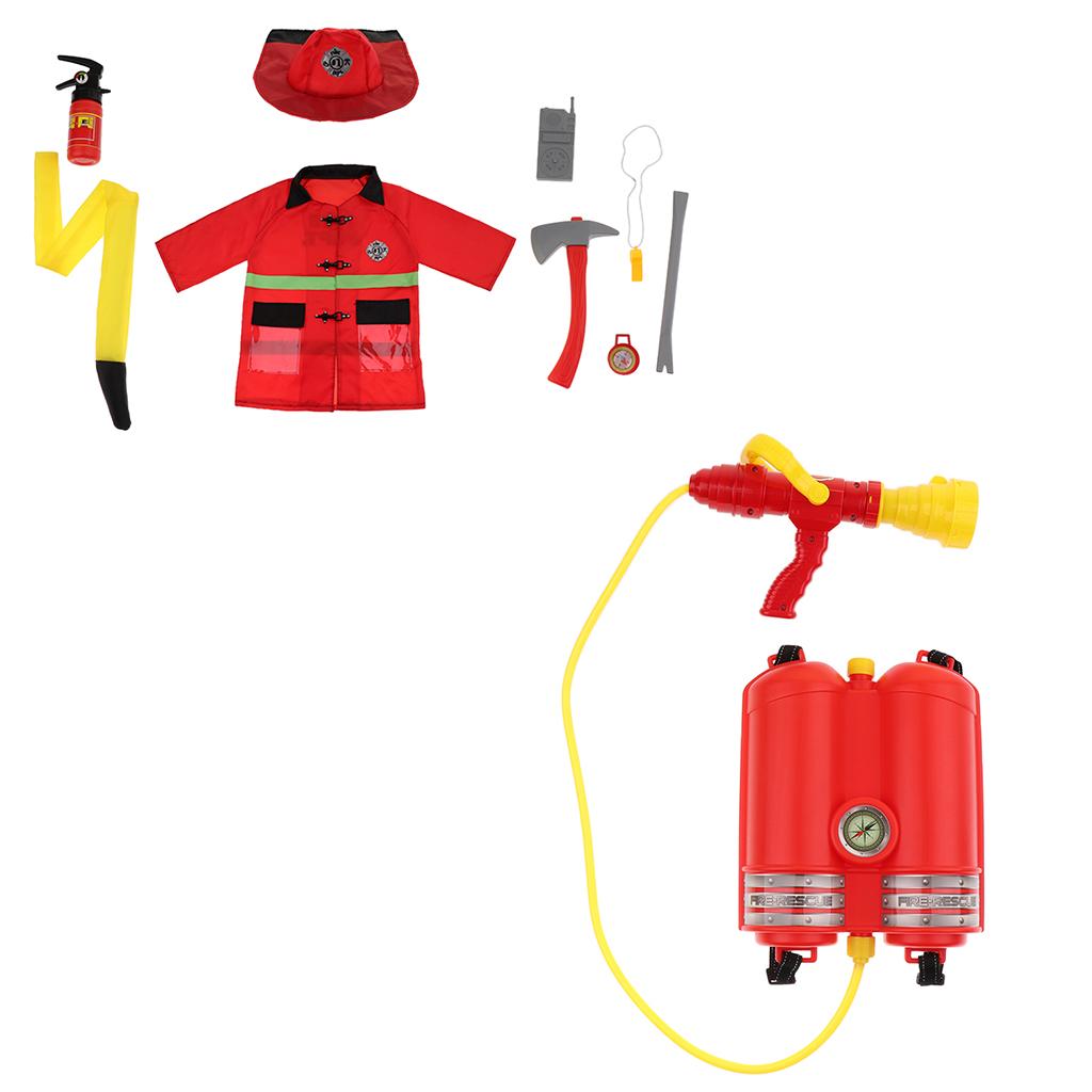 Children Fireman Role Play Costume Halloween Cosplay Set 10 Pieces