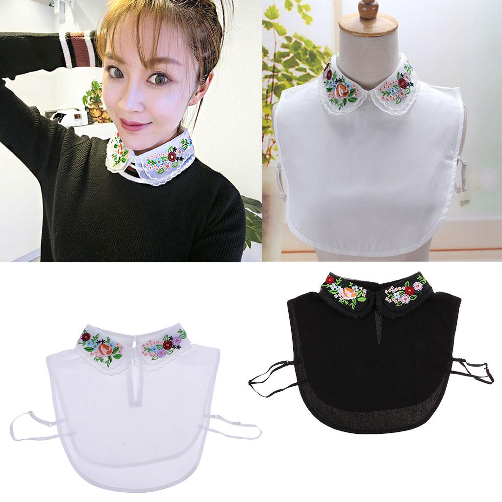 2Pcs Women's Embroidery Fake False Collar Detachable Half Shirt Dicky Collar