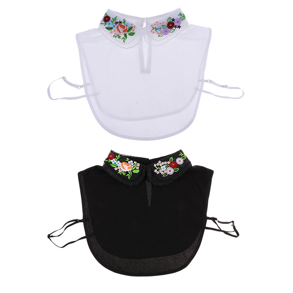 2Pcs Women's Embroidery Fake False Collar Detachable Half Shirt Dicky Collar