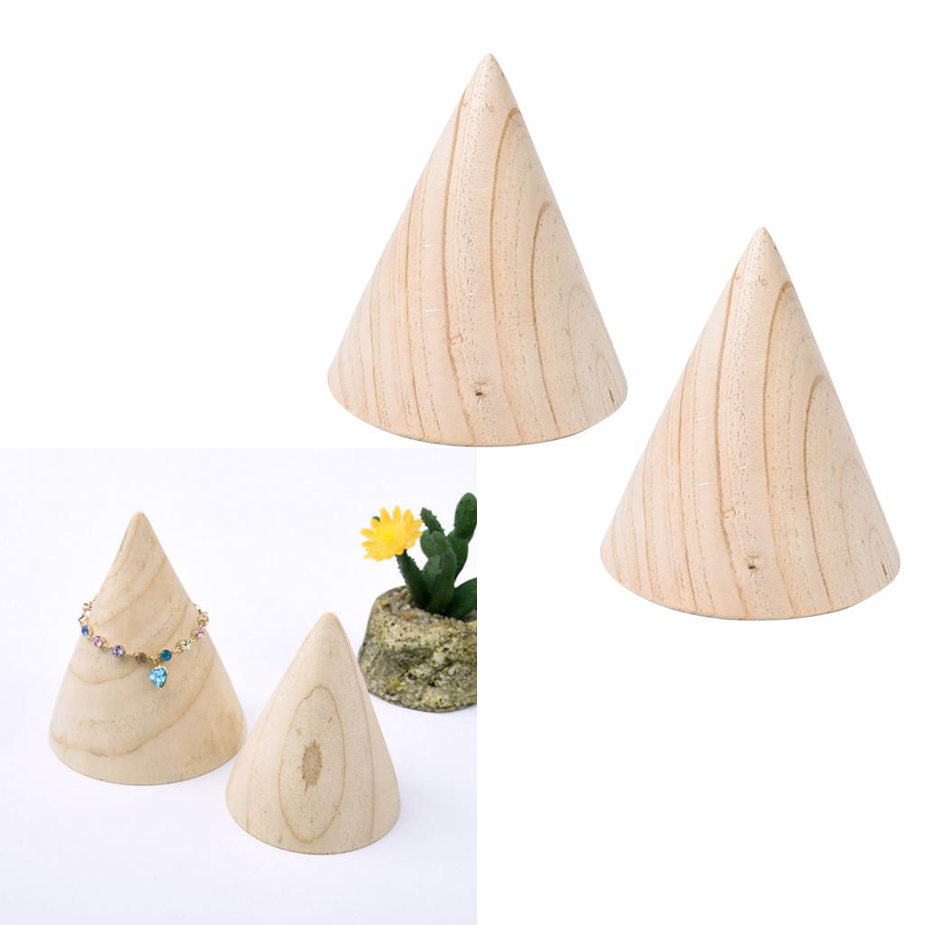 2Pcs Unfinished Cone Wood Bracelet Jewelry Display Stand Watch Bangle Holder