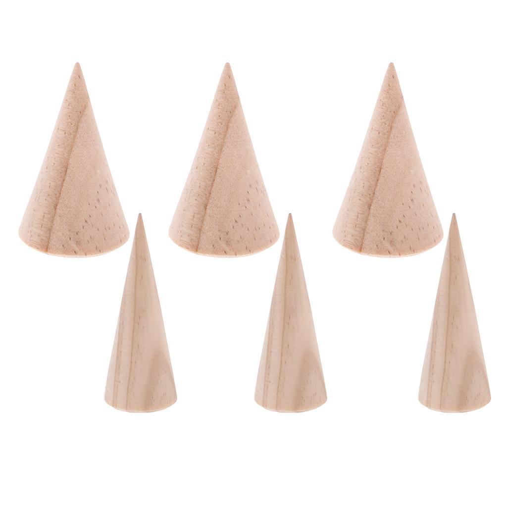 6 Pieces Unpainted Cone Wood Wooden Ring Rack Jewelry Display Stand Holder