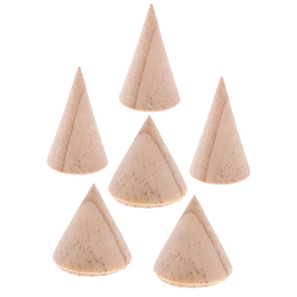 6 Pieces Unpainted Plain Cone Wooden Ring Rack Jewelry Display Stand Holder
