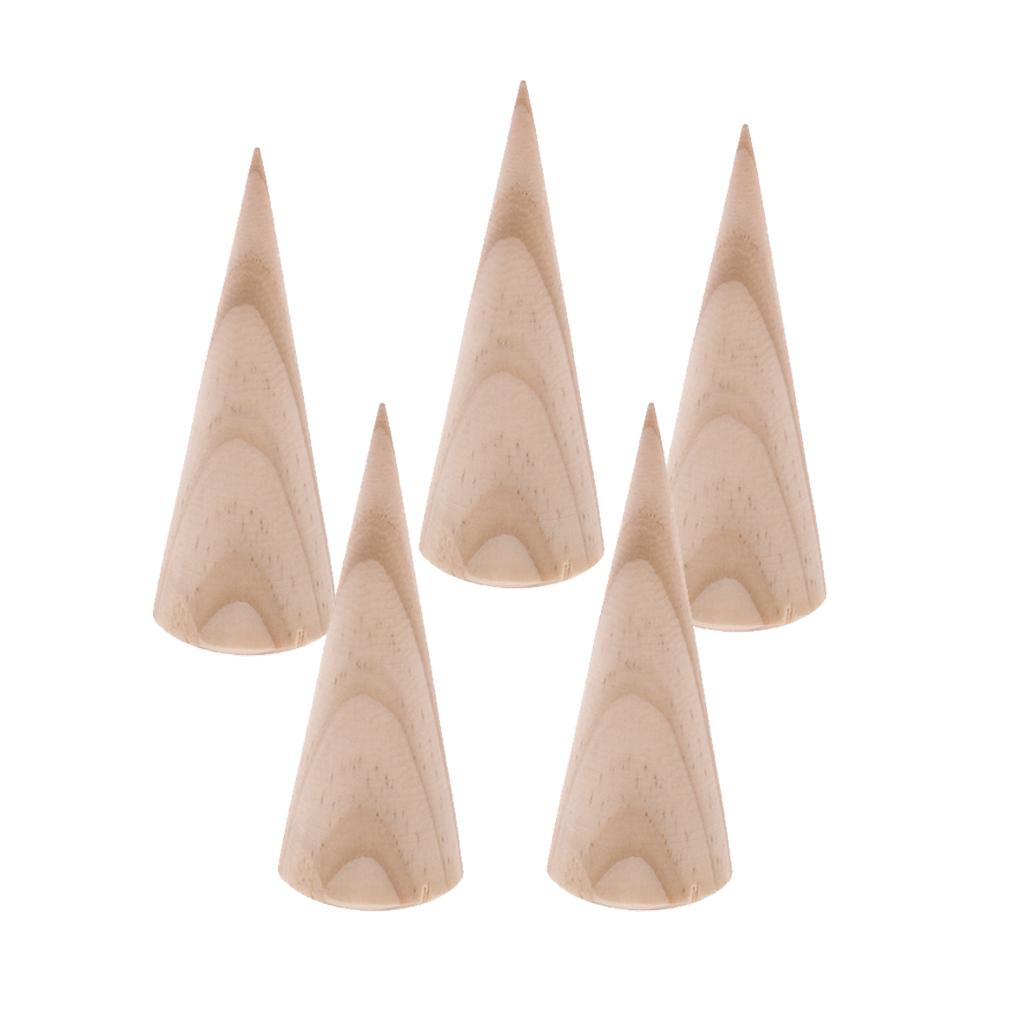 5 Pieces Unpainted Plain Cone Wooden Ring Jewelry Display Stand Holder 3x8cm