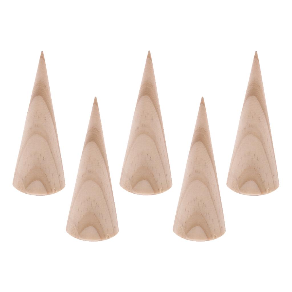 5 Pieces Unpainted Plain Cone Wooden Ring Jewelry Display Stand Holder 3x8cm