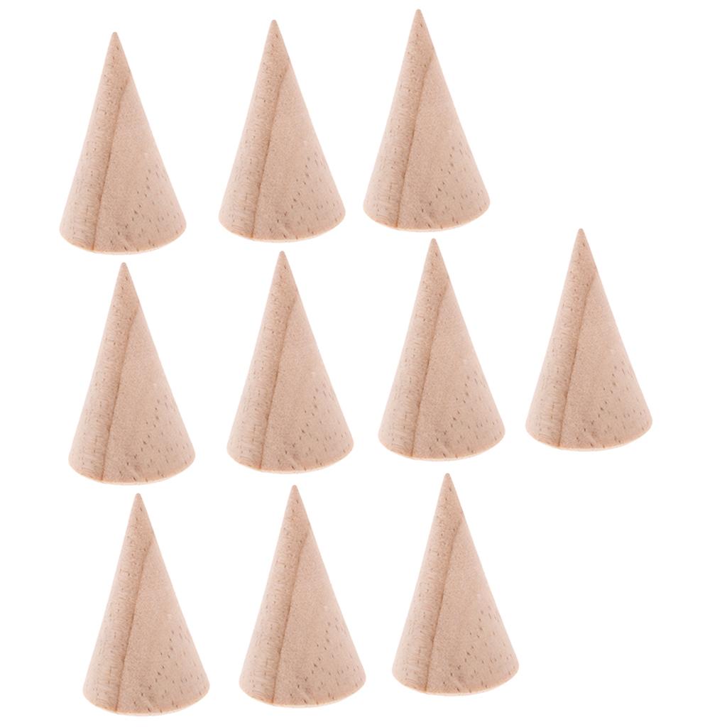 10 Pieces Unpainted Plain Cone Wood Ring Jewelry Display Stand Holder 3x5cm