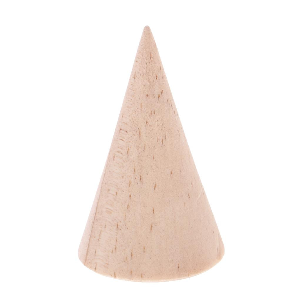 10 Pieces Unpainted Plain Cone Wood Ring Jewelry Display Stand Holder 3x5cm