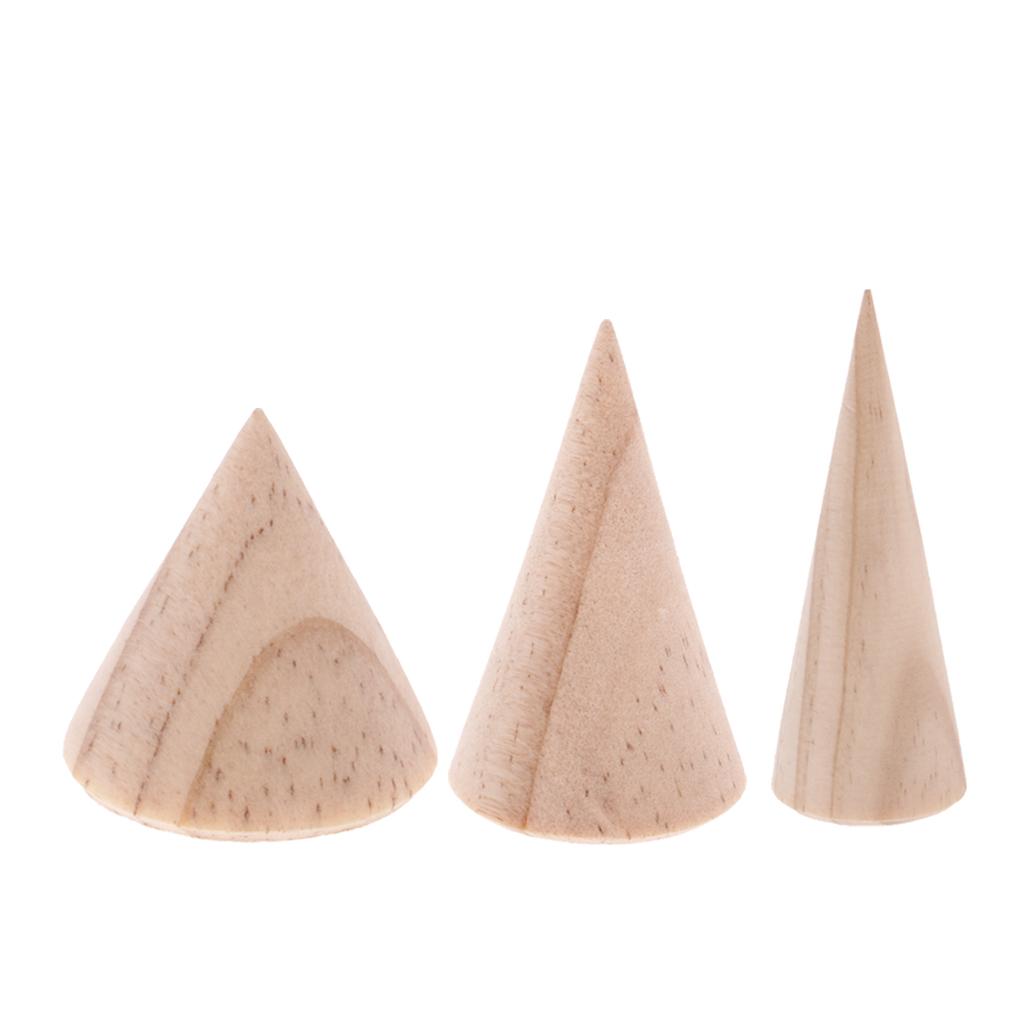 18 Pieces Unpainted Plain Cone Wood Wooden Ring Jewelry Display Stand Holder