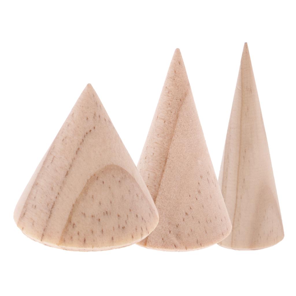 18 Pieces Unpainted Plain Cone Wood Wooden Ring Jewelry Display Stand Holder