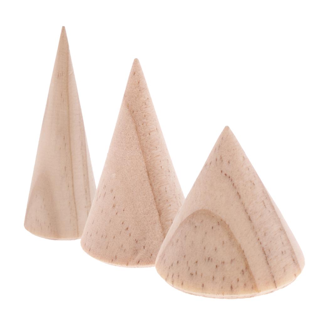 18 Pieces Unpainted Plain Cone Wood Wooden Ring Jewelry Display Stand Holder