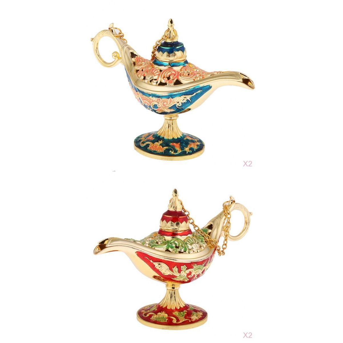 4 Pieces Zinc Alloy Craved Light Genie Lamp Design Bead Box Party Decor Prop