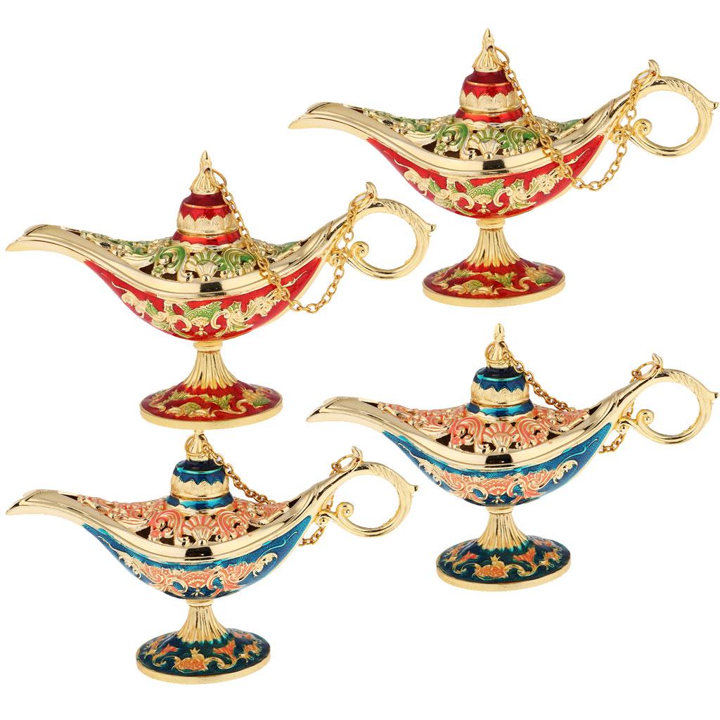 4 Pieces Zinc Alloy Craved Light Genie Lamp Design Bead Box Party Decor Prop