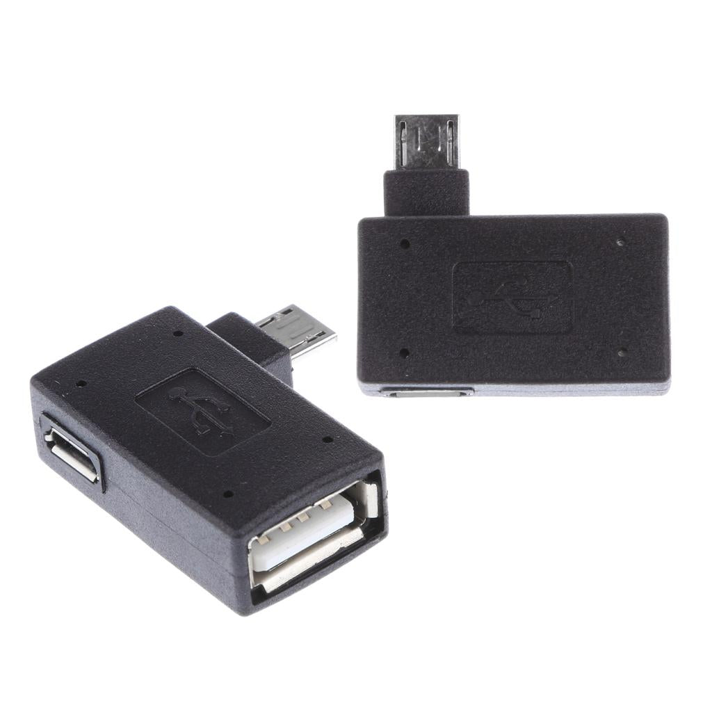 2 Pieces 90 degree Left Angle Micro USB 2.0 OTG Host Adapter with USB Power