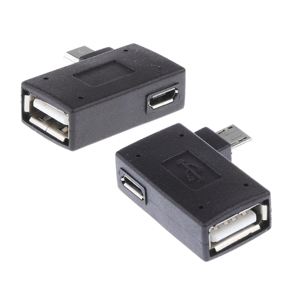 2 Pieces 90 degree Left Angle Micro USB 2.0 OTG Host Adapter with USB Power