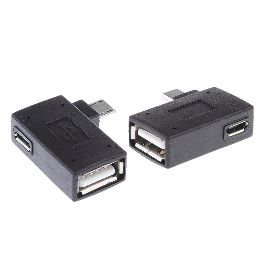 2 Pieces 90 degree Left Angle Micro USB 2.0 OTG Host Adapter with USB Power
