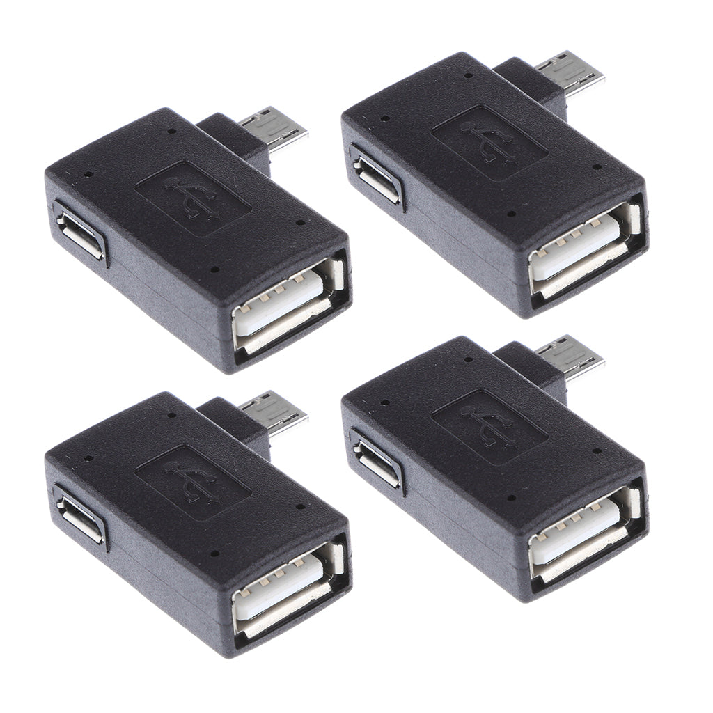 4 Pieces 90 degree Left Angle Micro USB 2.0 OTG Host Adapter with USB Power