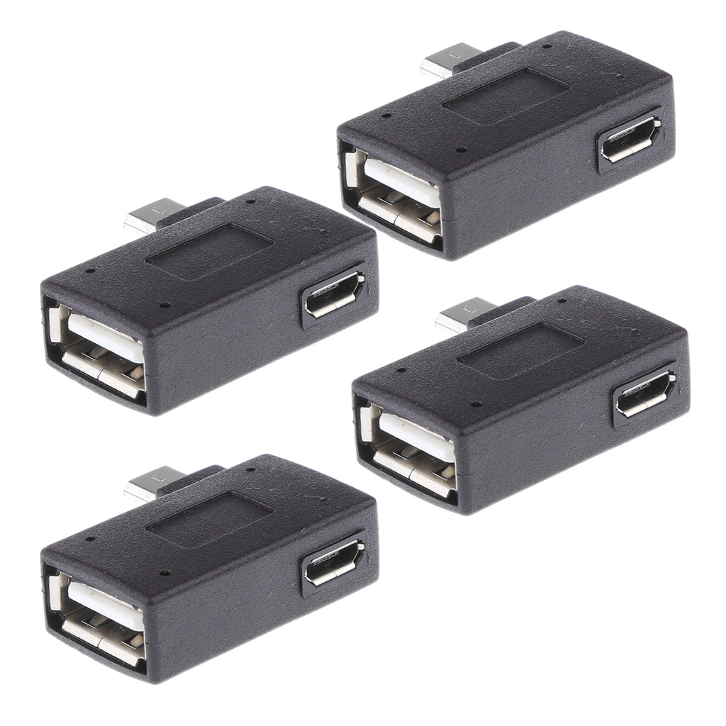 4 Pieces 90 degree Left Angle Micro USB 2.0 OTG Host Adapter with USB Power