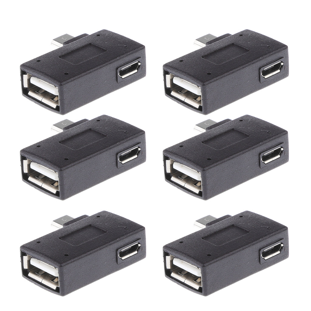 6 Piece 90 degree Left Angle Micro USB 2.0 OTG Host Adapter with USB Power