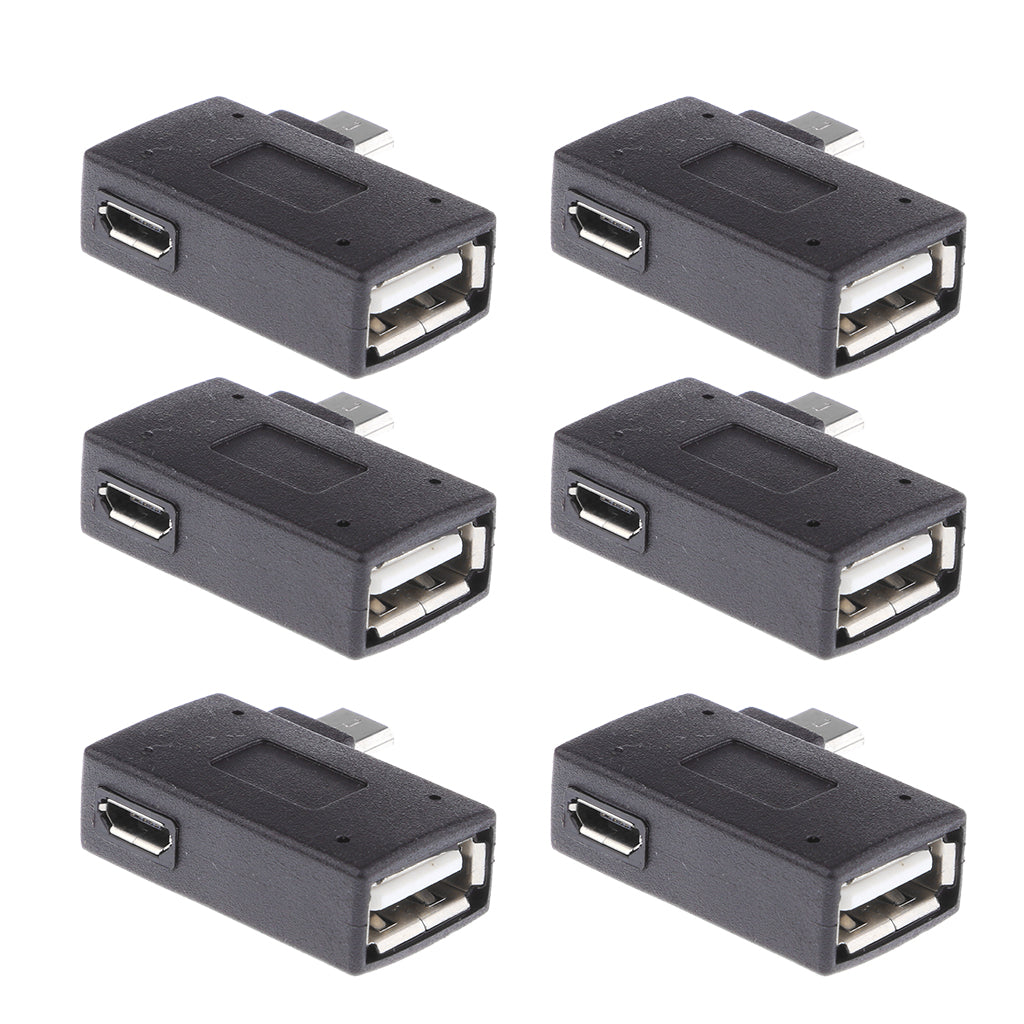 6 Piece 90 degree Left Angle Micro USB 2.0 OTG Host Adapter with USB Power