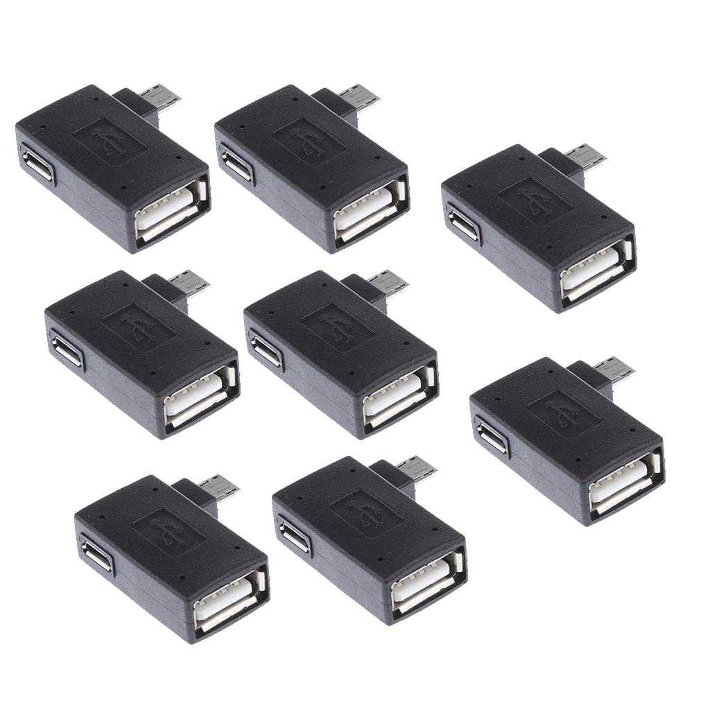 8 Pieces 90 degree Left Angle Micro USB 2.0 OTG Host Adapter with USB Power