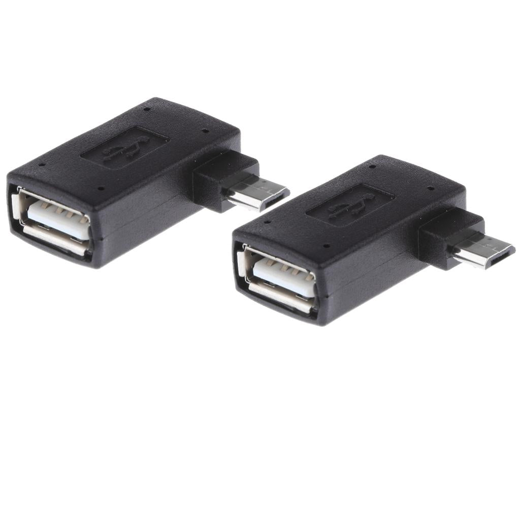 2 Pieces 90 degree Right Angle Micro USB 2.0 OTG Host Adapter with USB Power