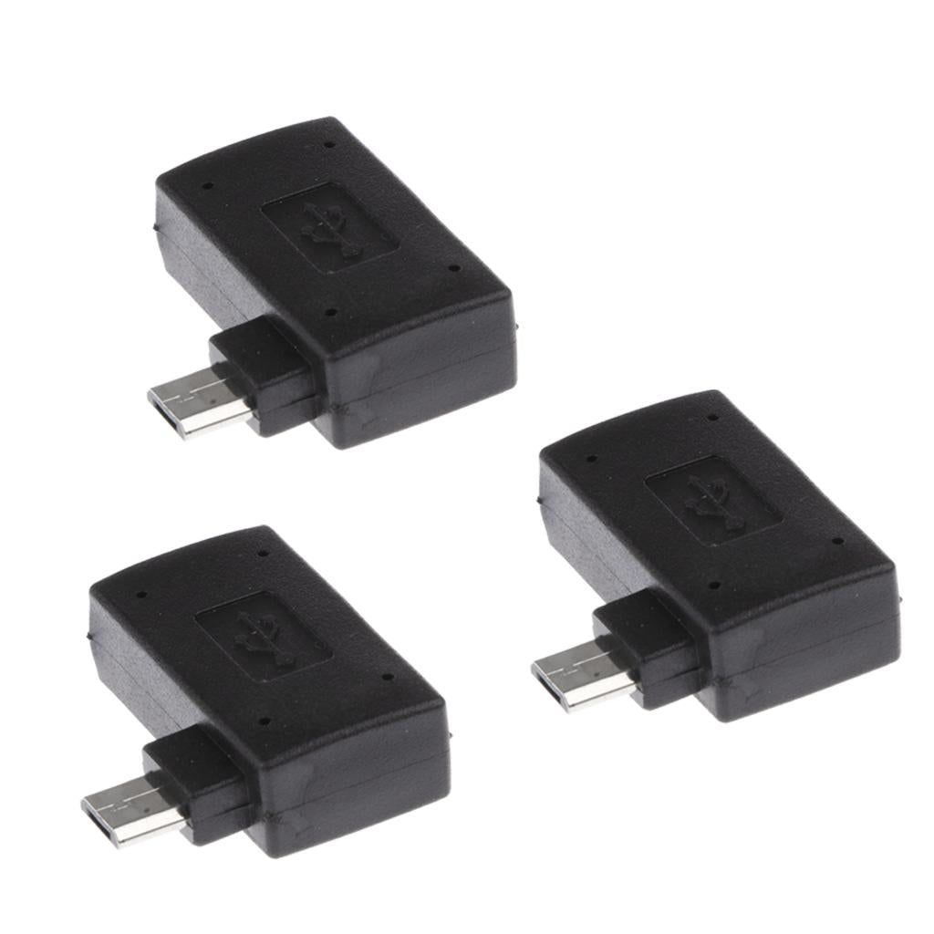 3 Pieces 90 degree Right Angle Micro USB 2.0 OTG Host Adapter with USB Power